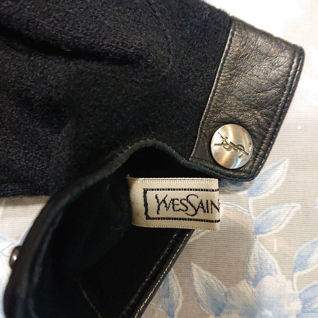 Yves Saint Laurent 黒 手袋 ウール レザー
