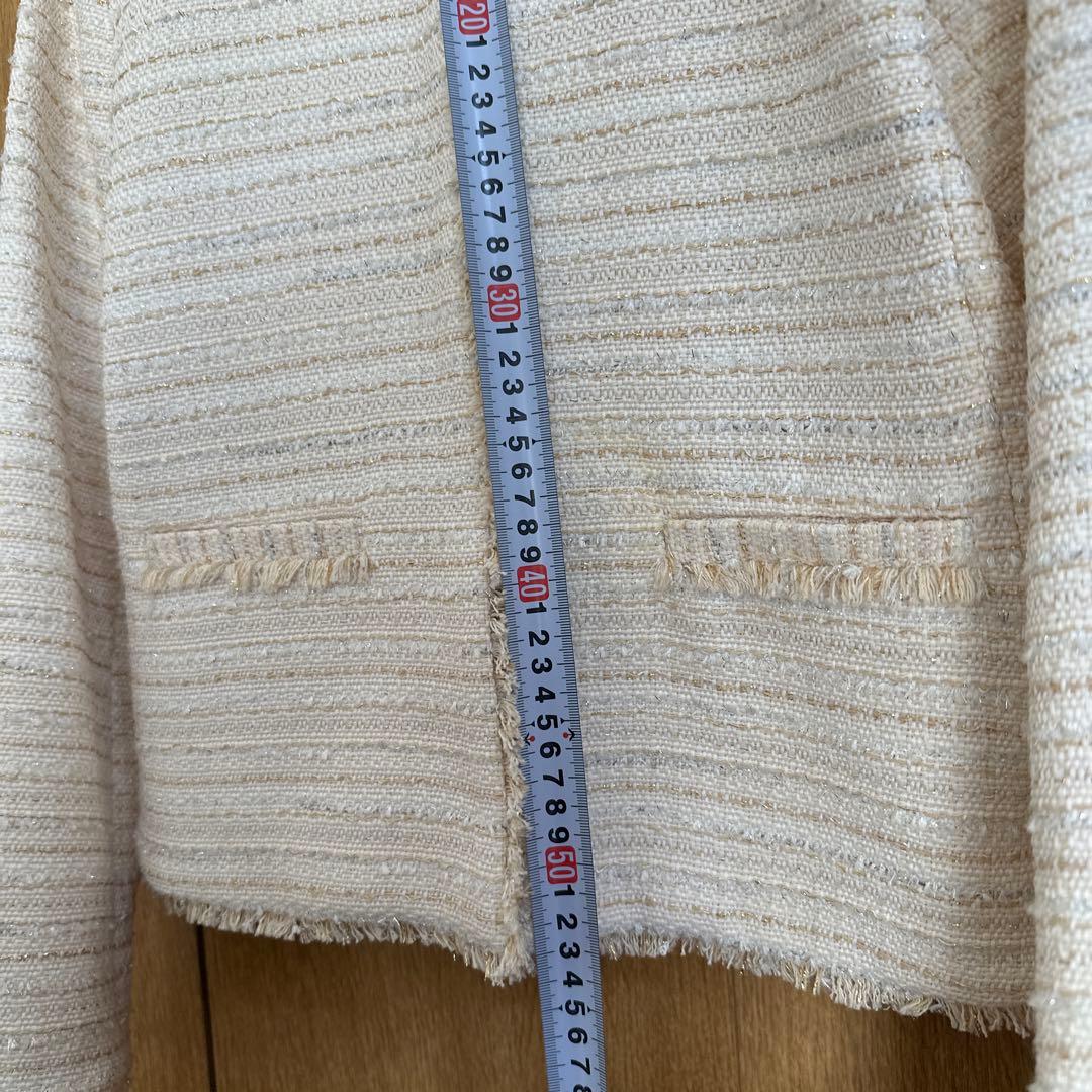 theory luxe アイボリー ノーカラージャケット ツイード