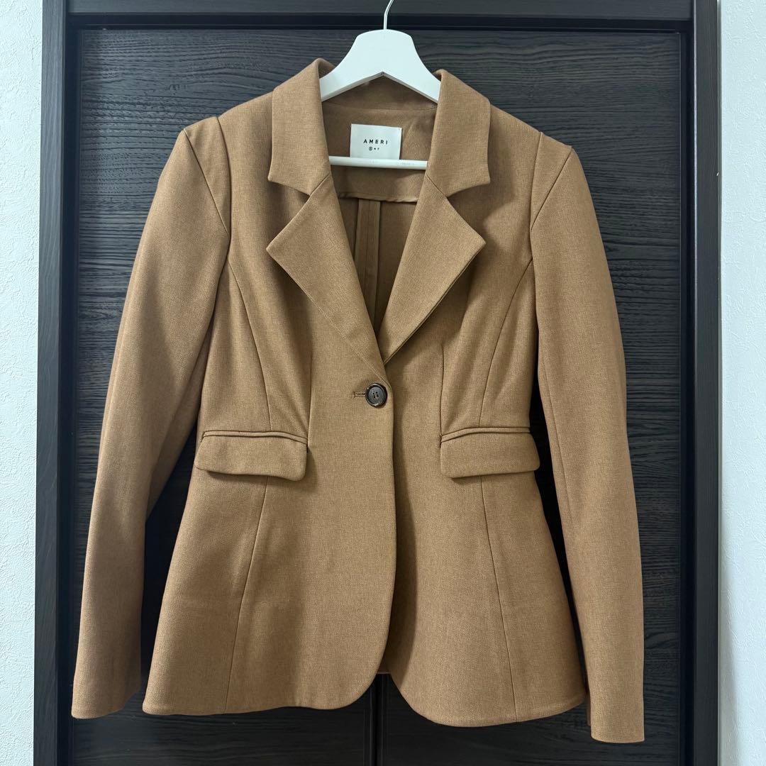 【美品】Ameri WAIST SHAPE FLARE JACKETブラウンS