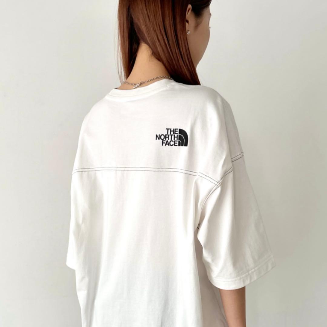 男女兼用✨韓国限定 ノースフェイス ロゴ ステッチ Tシャツ ホワイト　XL