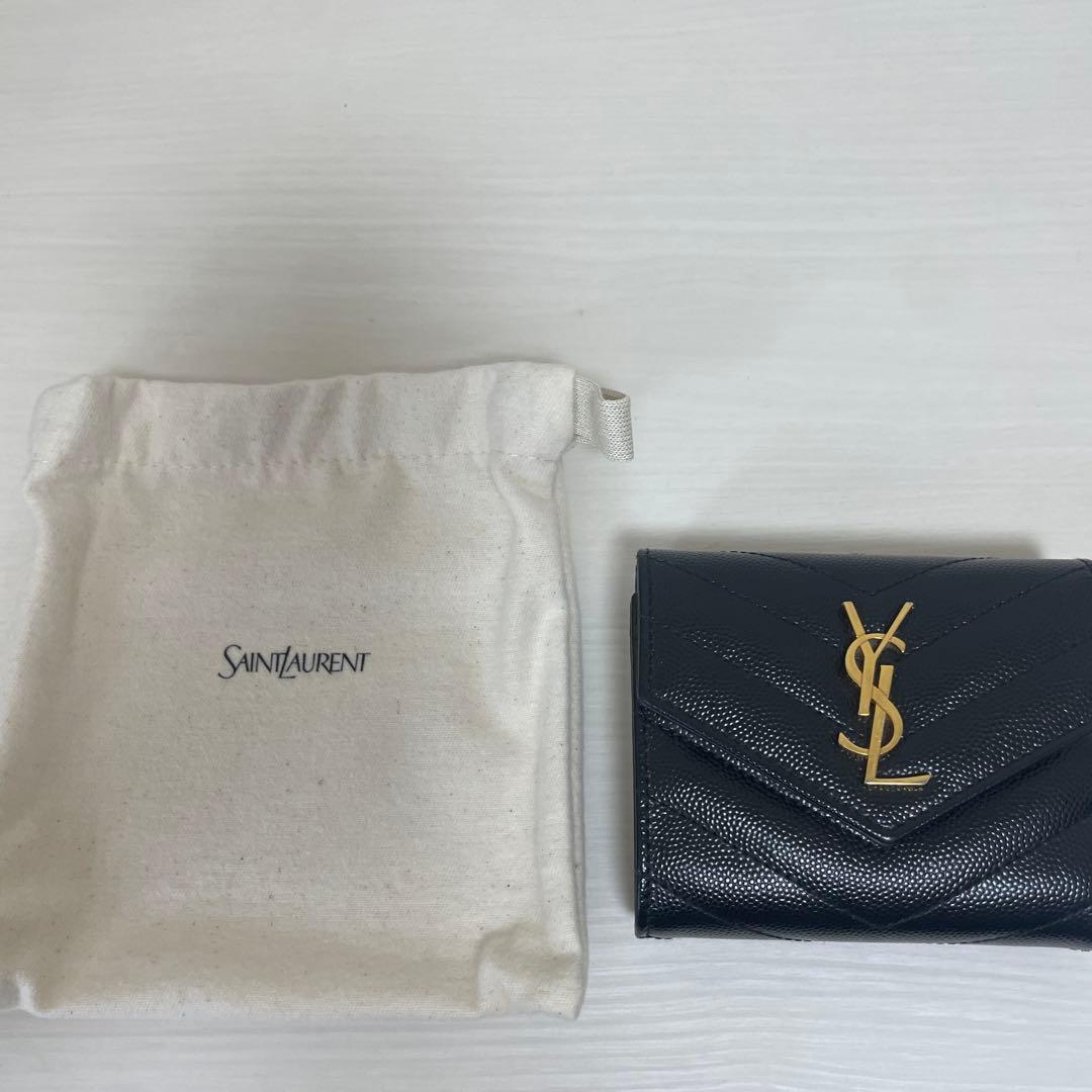 SAINT LAURENT ブラックレザー三つ折り財布