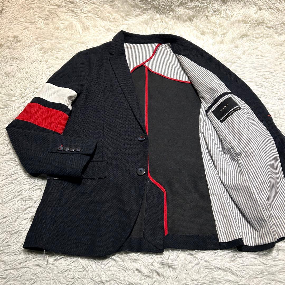 美品】ZARA 袖ストライプ カジュアル テーラードジャケット パーティー