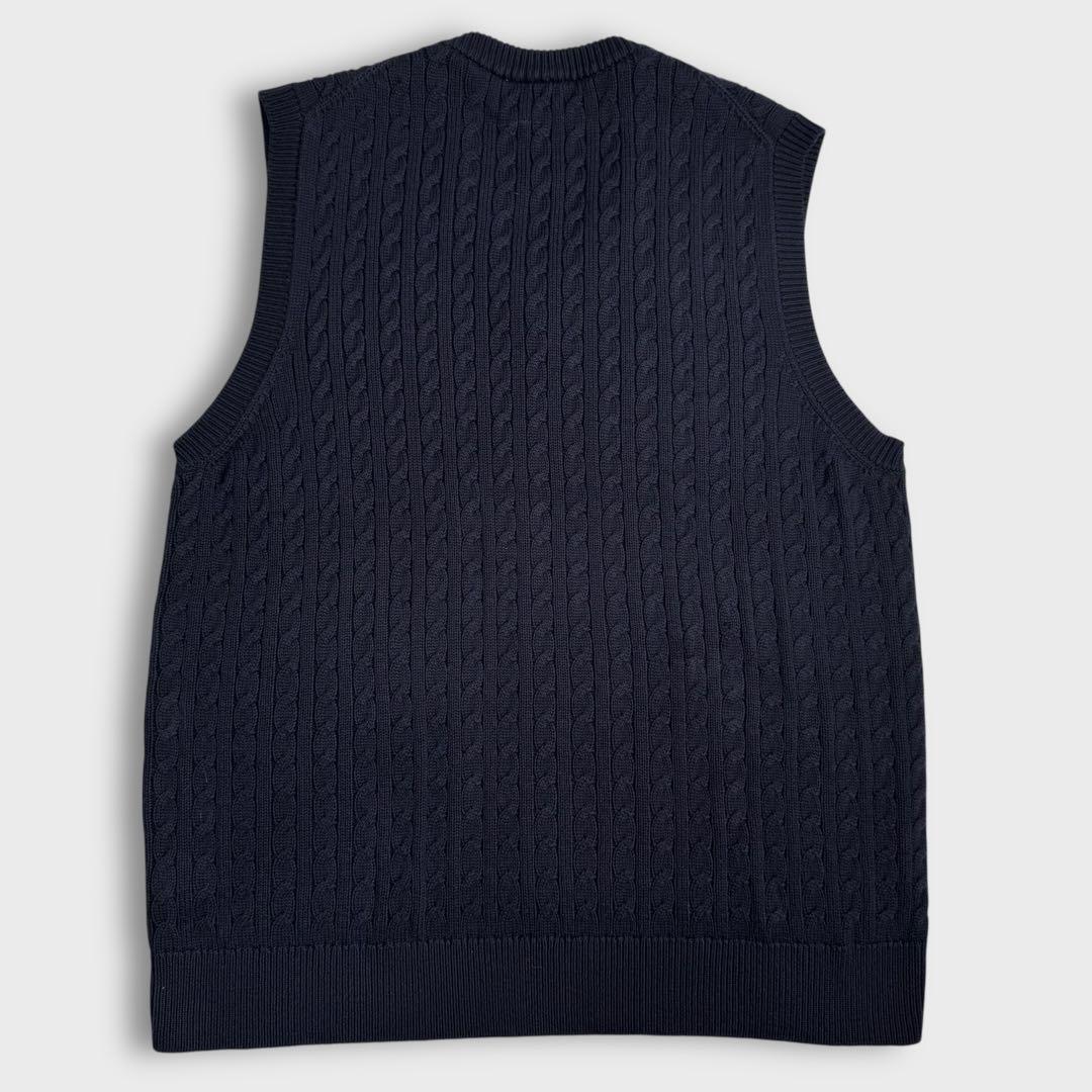 美品 XL ラコステ ケーブルニット Vネック ベスト LACOSTE ネイビー