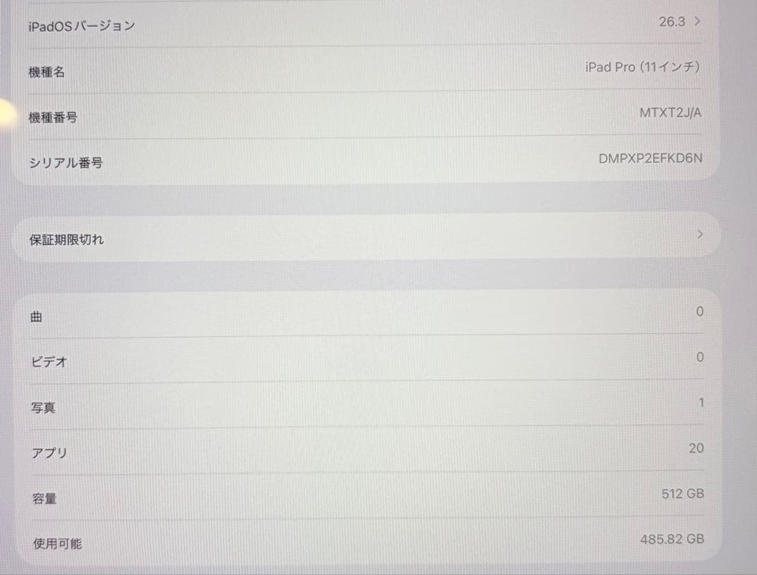 【512GB】iPad Pro 11インチ 第1世代 WiFi バッテリ97%