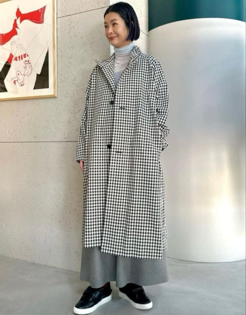 CABaN コットン ギンガムチェック スタンドカラーコート 極美品