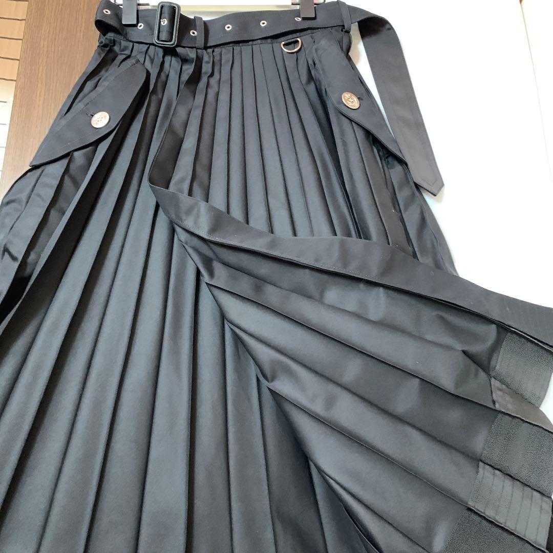 sacai プリーツスカート　 ブラック　2