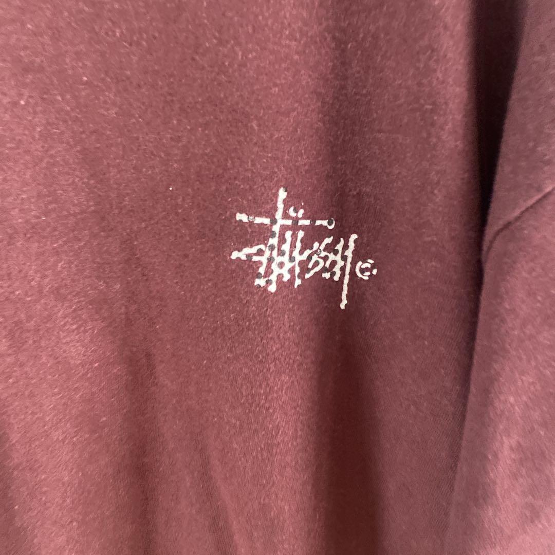 STUSSY バーガンディオーバーサイズ Tシャツメンズ　Mサイズバックプリント