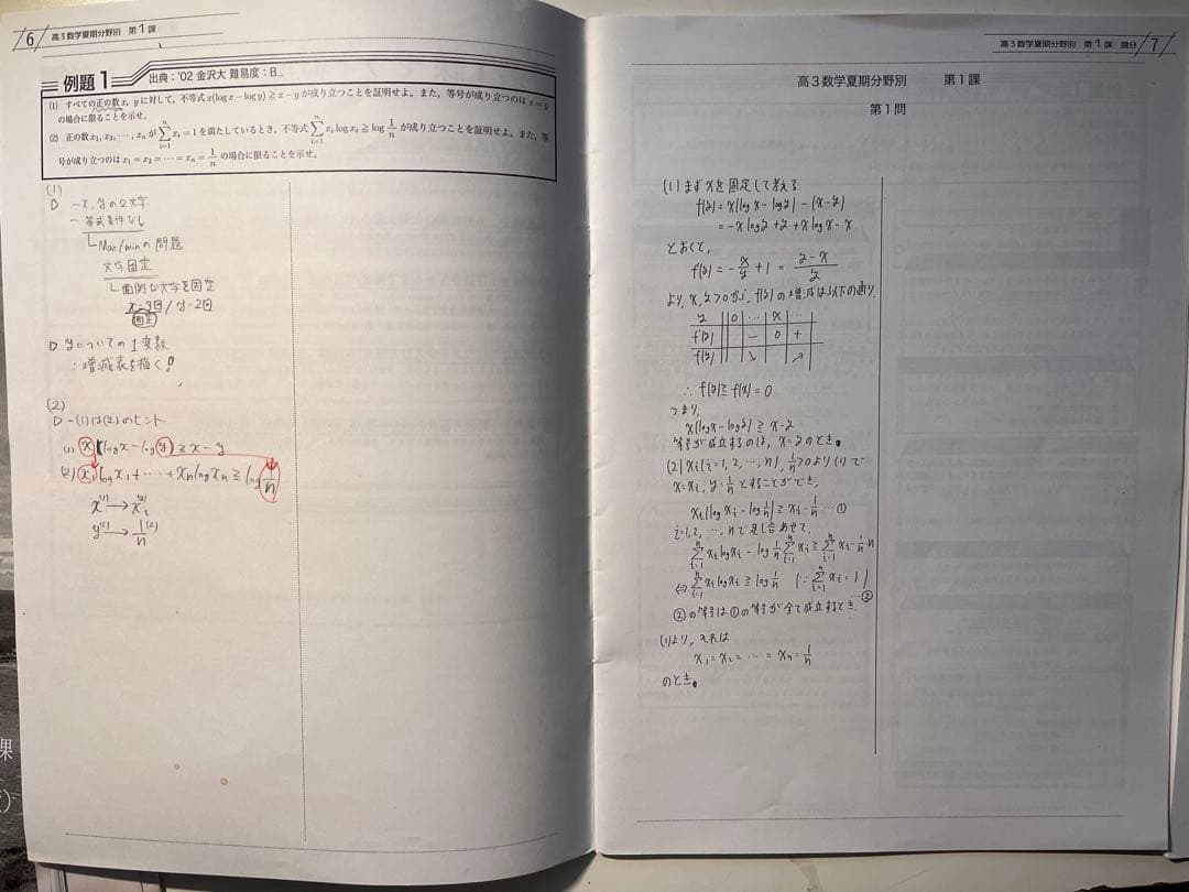 数学Ⅲ対策 鉄緑会 高３数学夏期講習教材
