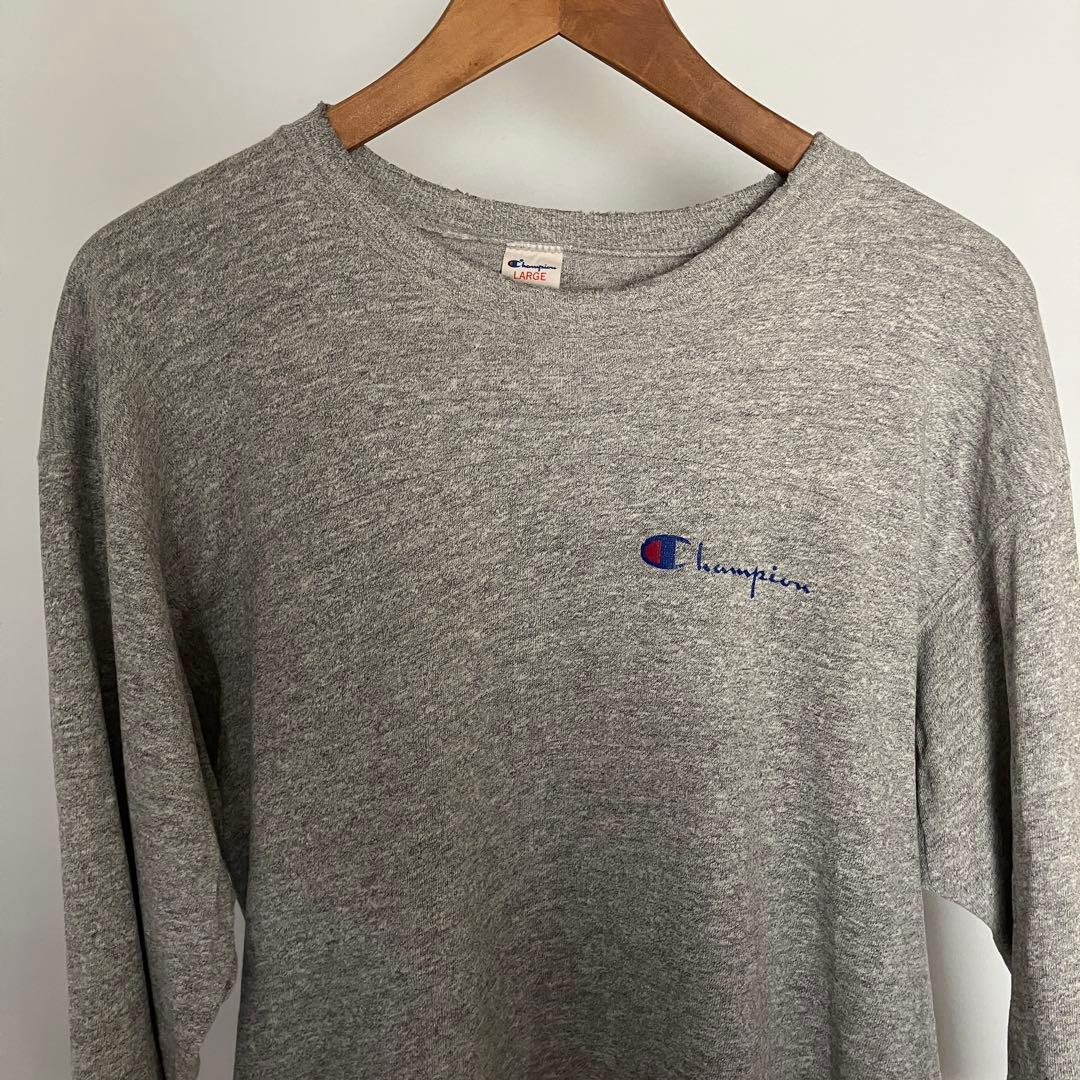 希少 80s トリコタグ チャンピオン フットボールTシャツ 霜降りグレー L