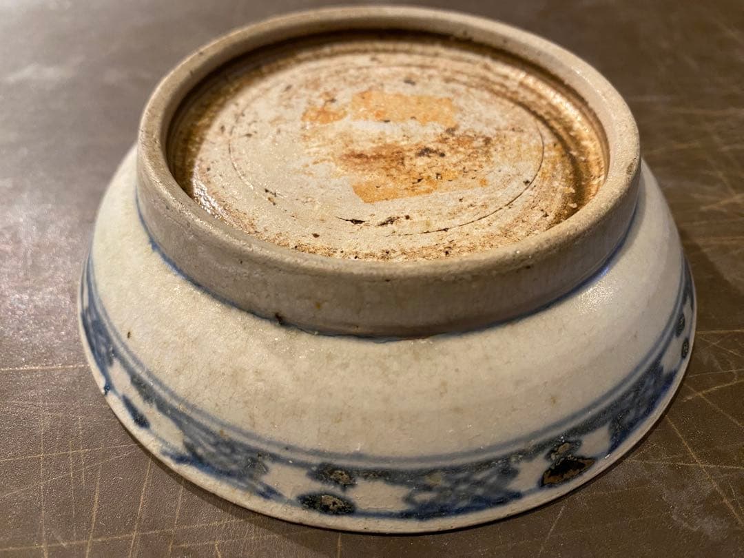 安南焼・アナミス　染付絵皿　鑑賞台付 ・ヴィンテージ　レア ・中国　台湾茶器