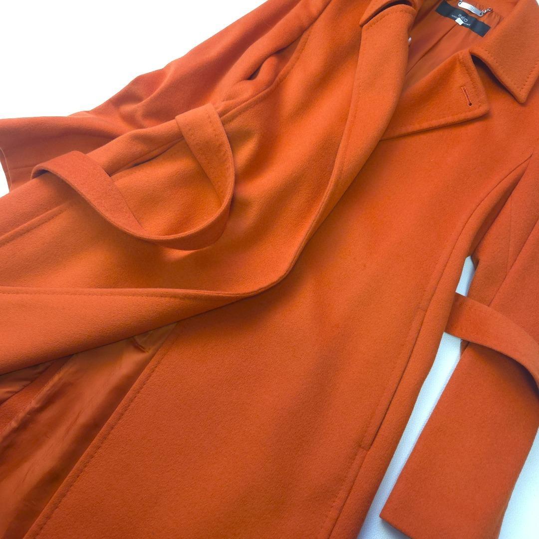 華やかカラー　イネド　アンゴラ　カシミヤ　ベルテッド　ロングコート　オレンジ