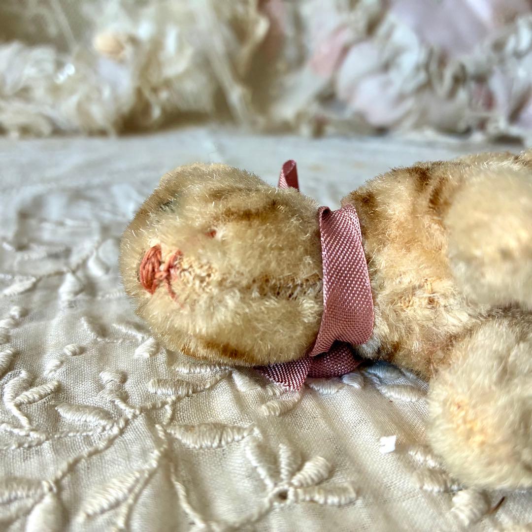 小さなトラ猫のぬいぐるみ　テディキャットドイツヴィンテージ検フランスアンティーク