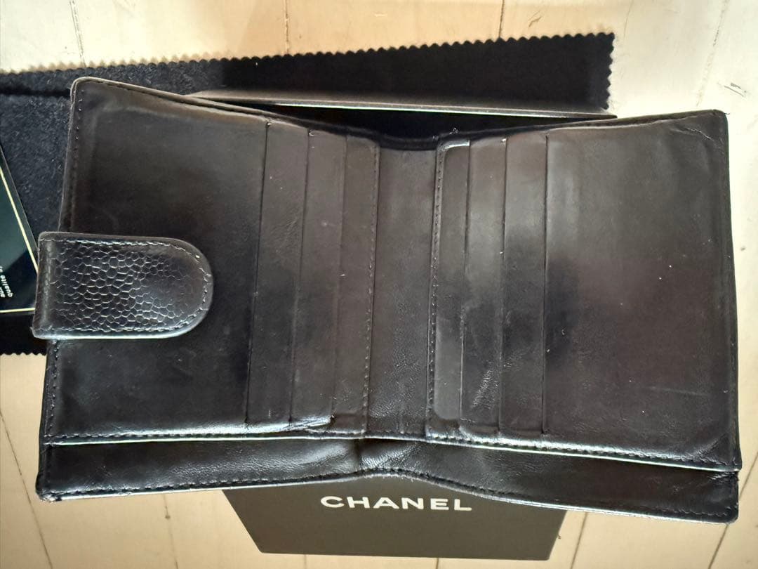 【シャネル二つ折財布】CHANEL WALLWT BLACK ヴィンテージ修理済