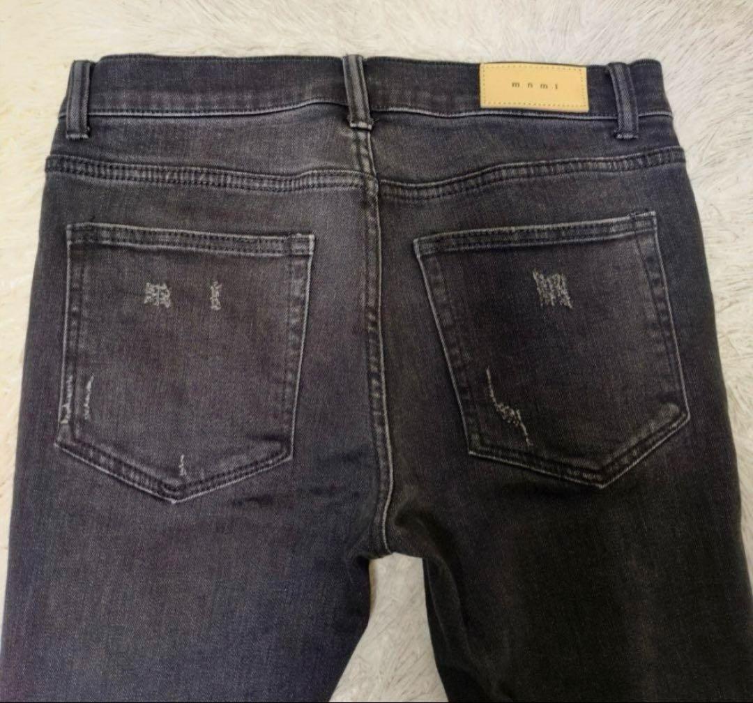 mnml クラッシュ ペイズリー ダメージ加工 スキニーデニム 黒
