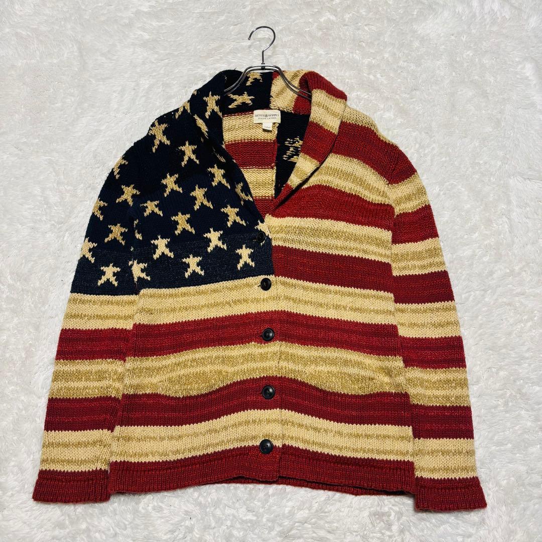 デニムアンドサプライ ラルフローレン ニット カーディガン 星条旗 リネン 綿