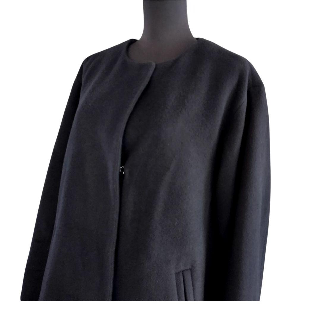 JOURNAL STANDARD ノーカラー ウールロングコート 黒 Aライン