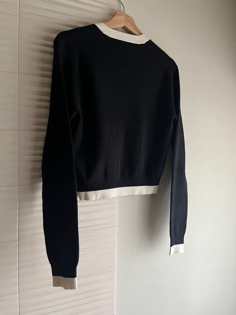 ギャバン CABaN コットンカシミヤ バイカラーVネックカーディガン 黒×白