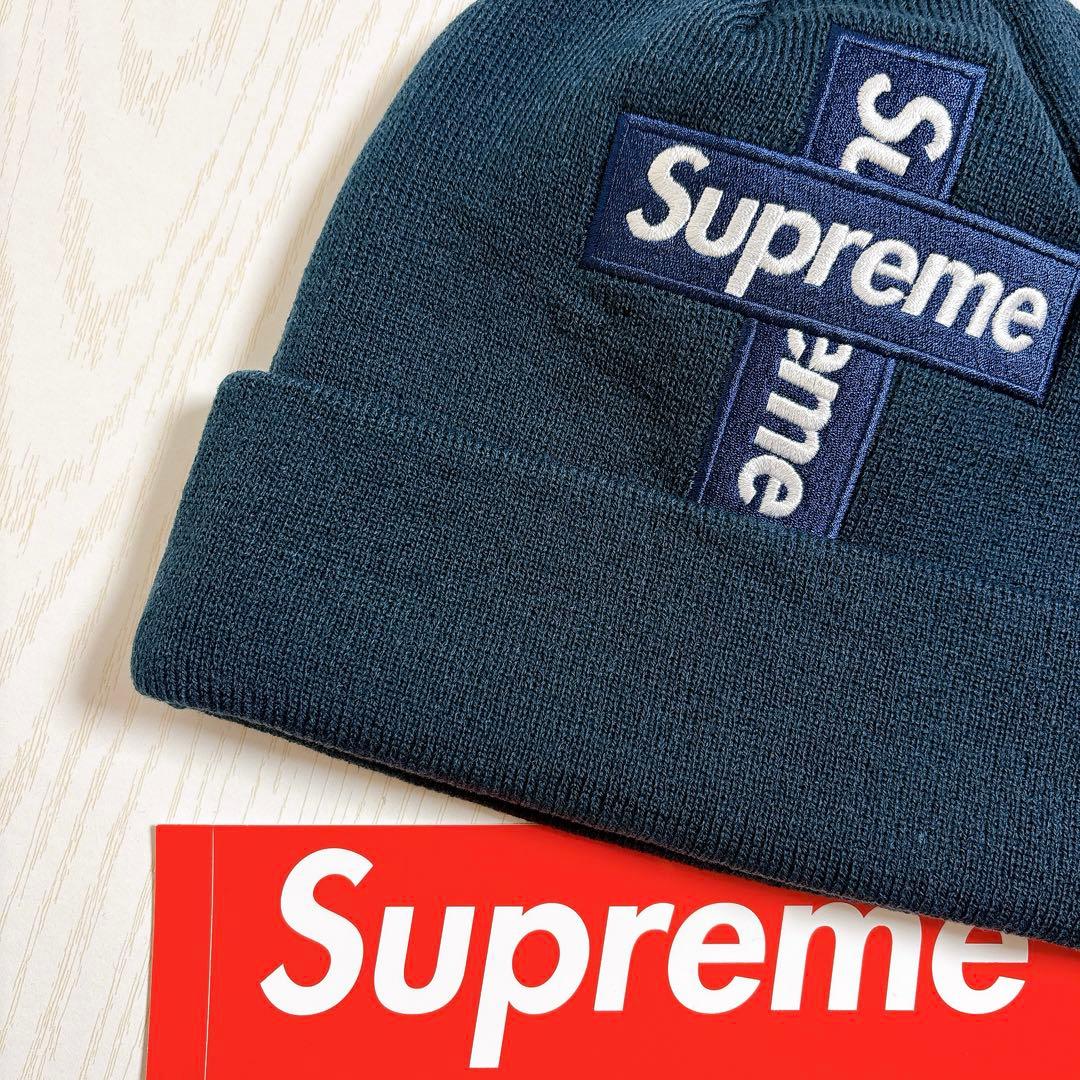 Supreme NEW ERA ニット帽　ビーニー　クロスBOXロゴ　ネイビー