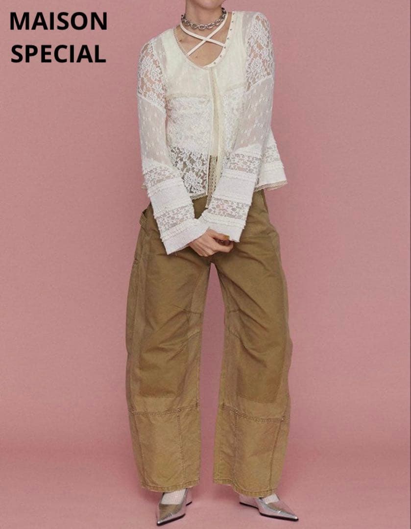 メゾンスペシャルMAISON SPECIALレースドッキングカーディガン　F　白