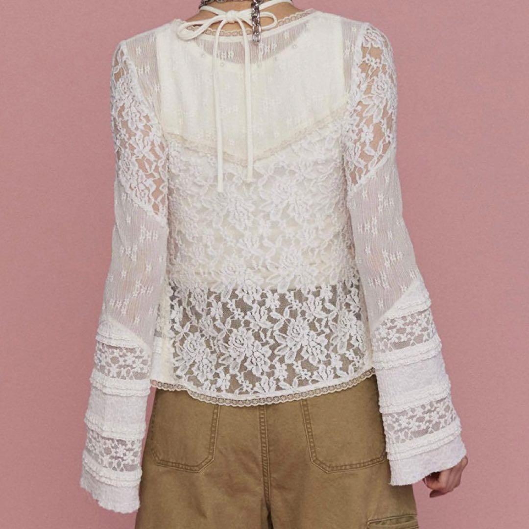 メゾンスペシャルMAISON SPECIALレースドッキングカーディガン　F　白