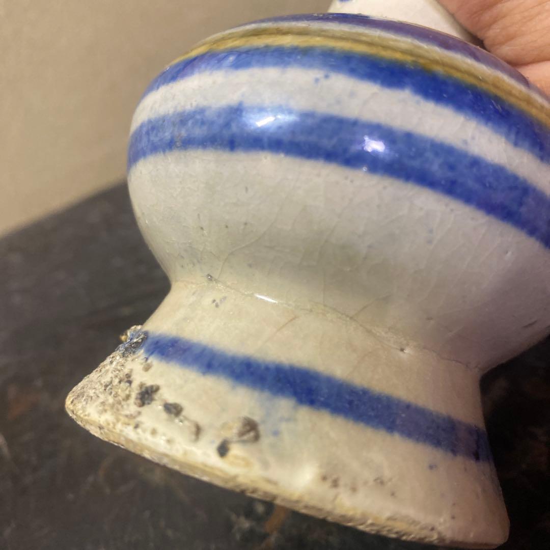 S沖縄琉球　壺屋焼横線仏花器14.5cm7cm