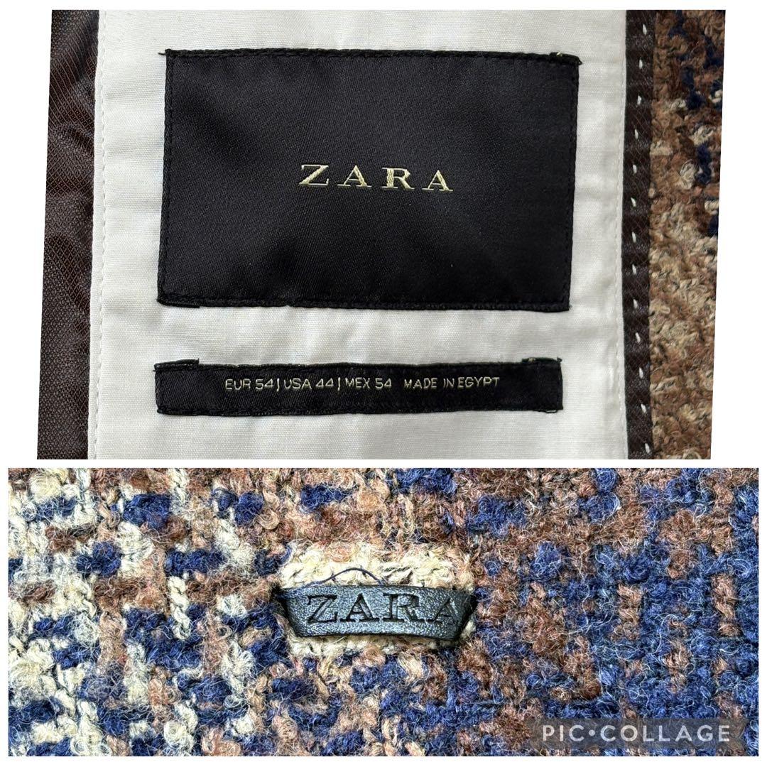 【美品】ZARA テーラードジャケット ツイード オンブレチェック 2B XL