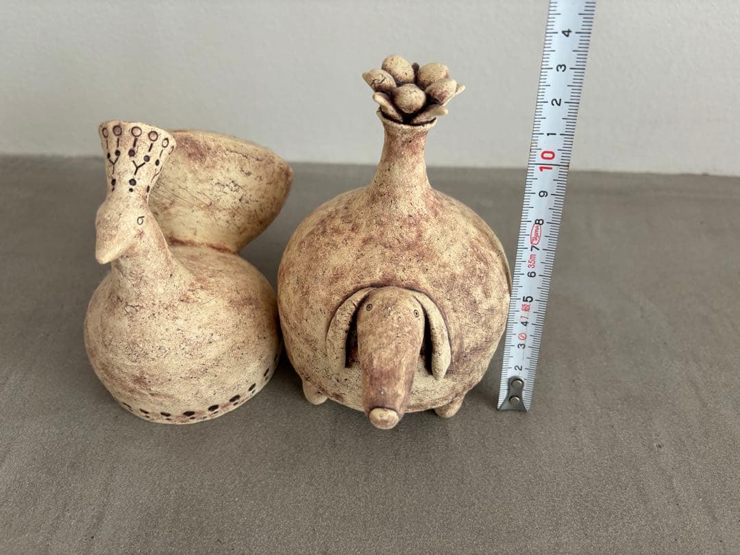 北川タケシ　レア　オブジェ　置物　陶器　鳥　犬
