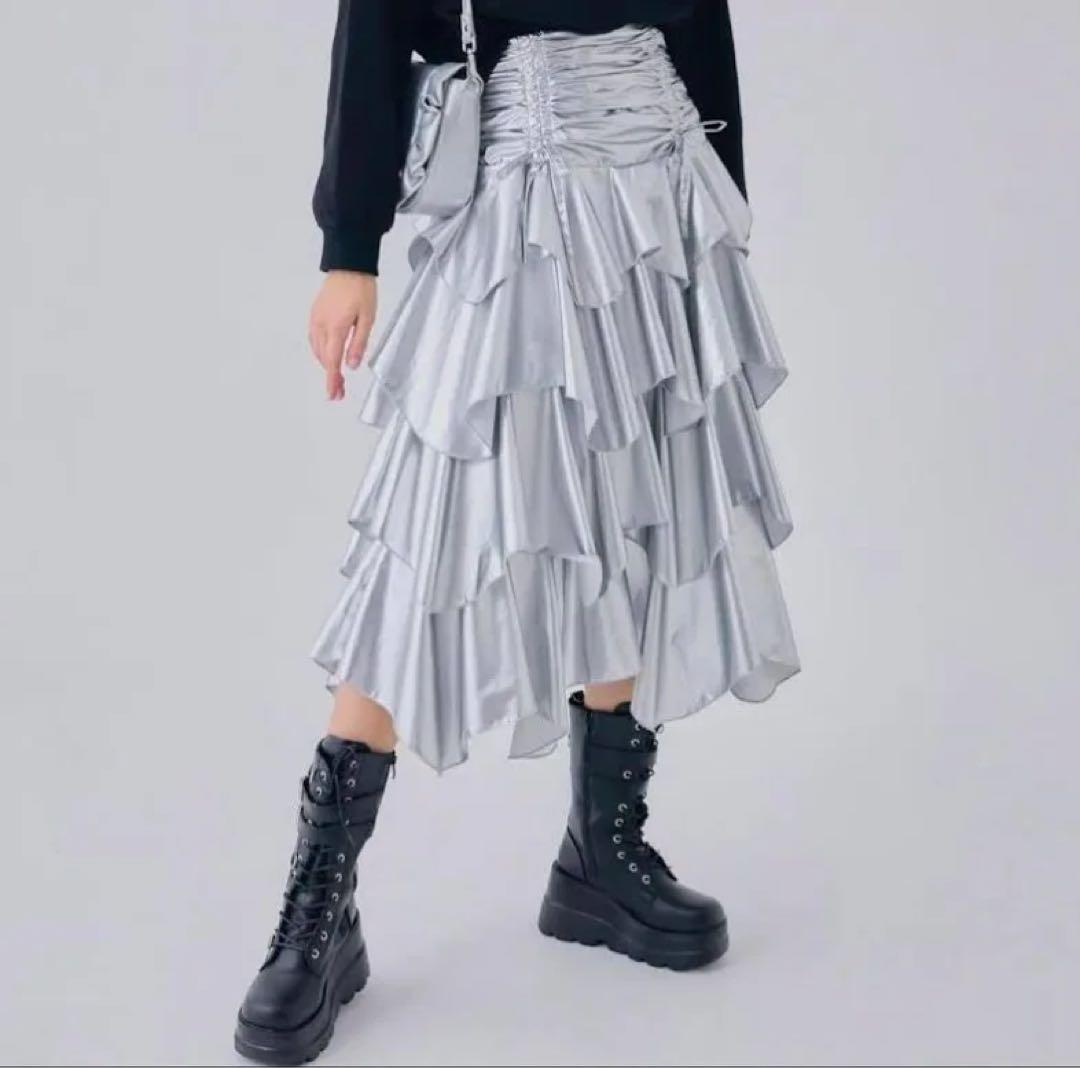 トリートユアセルフDrawstringRibbonTieredLongskirt