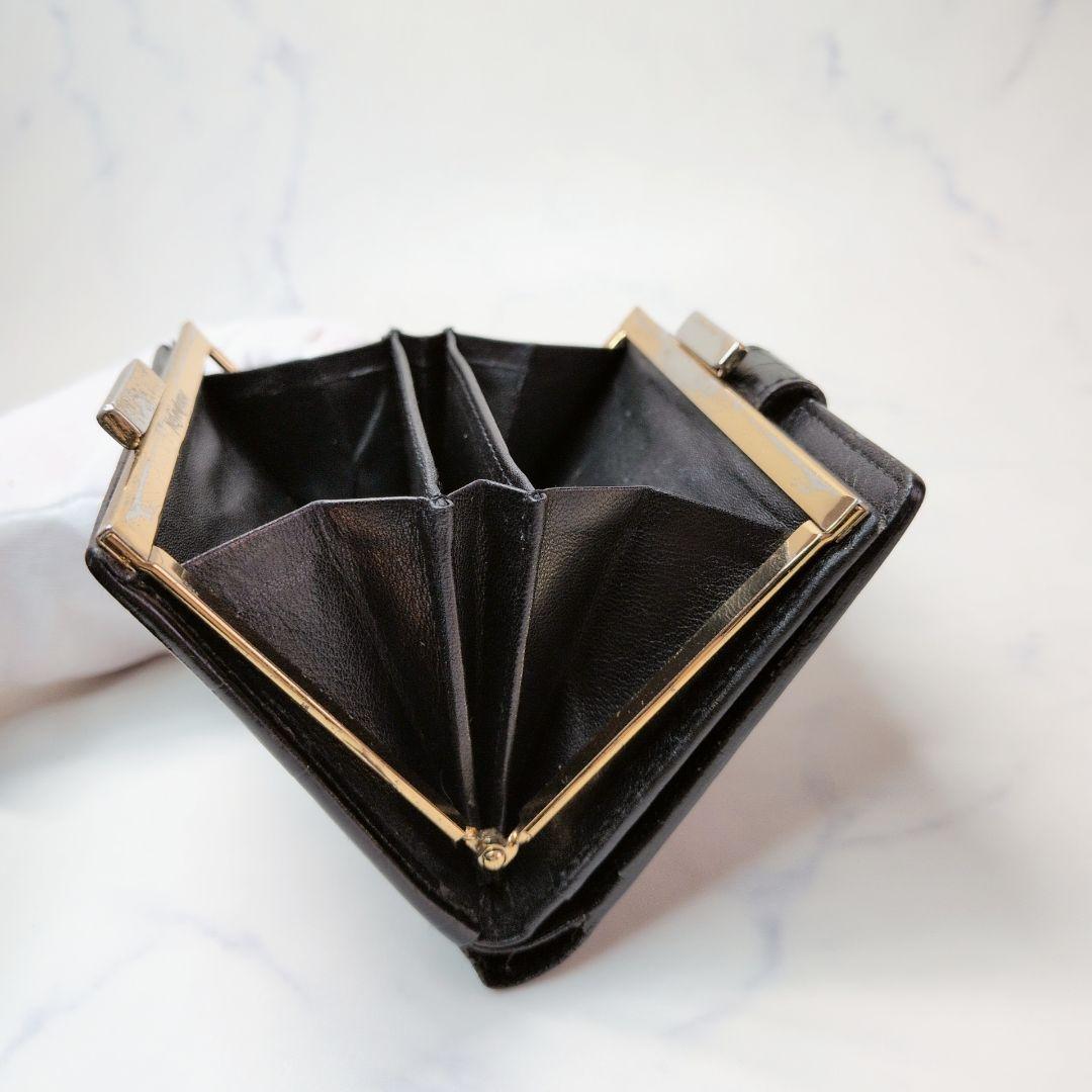 Yves Saint Laurent 二つ折り財布 黒 がま口 クロコ型押し