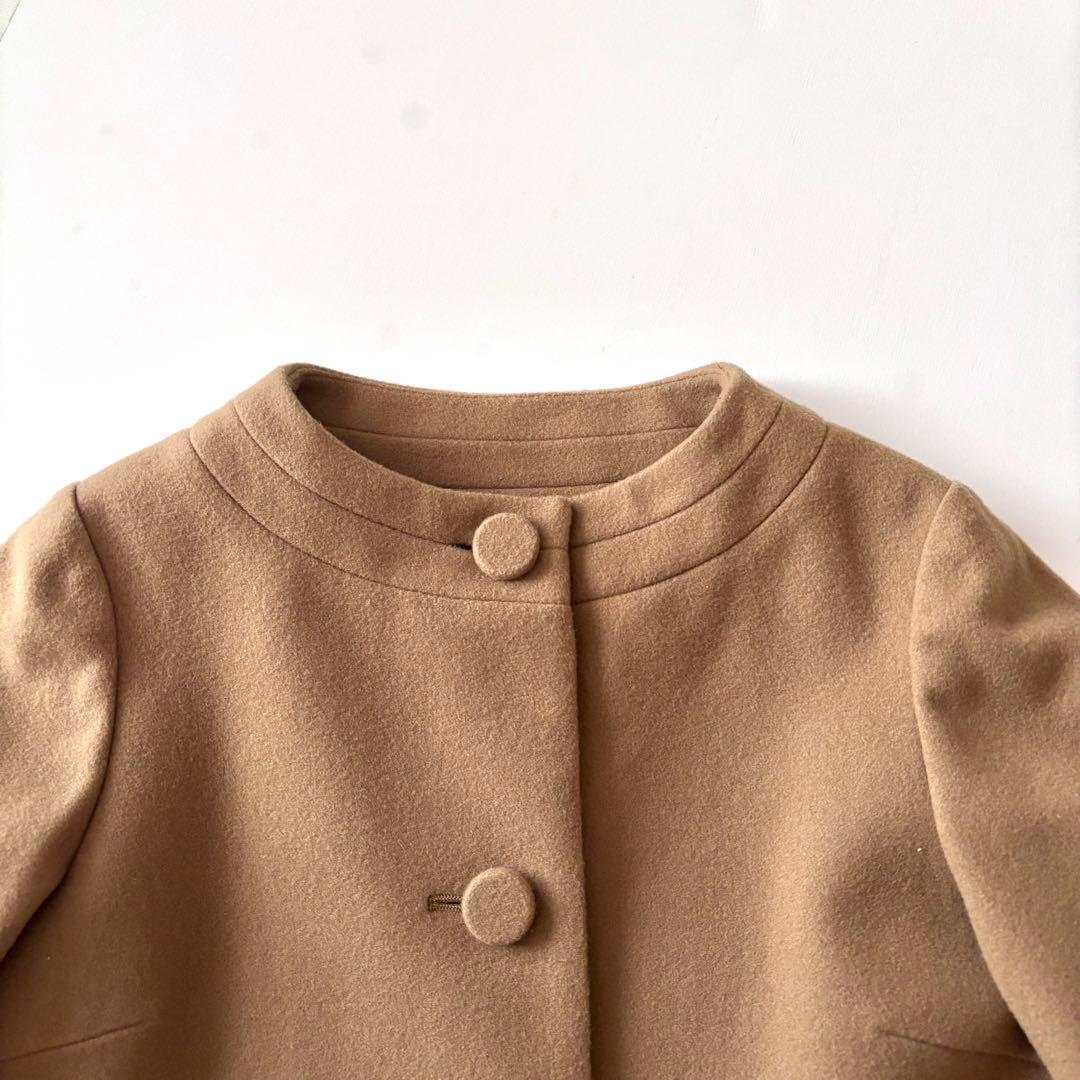 [未使用]TALBOTS タルボット♪ウールロングコート ノーカラー キャメル