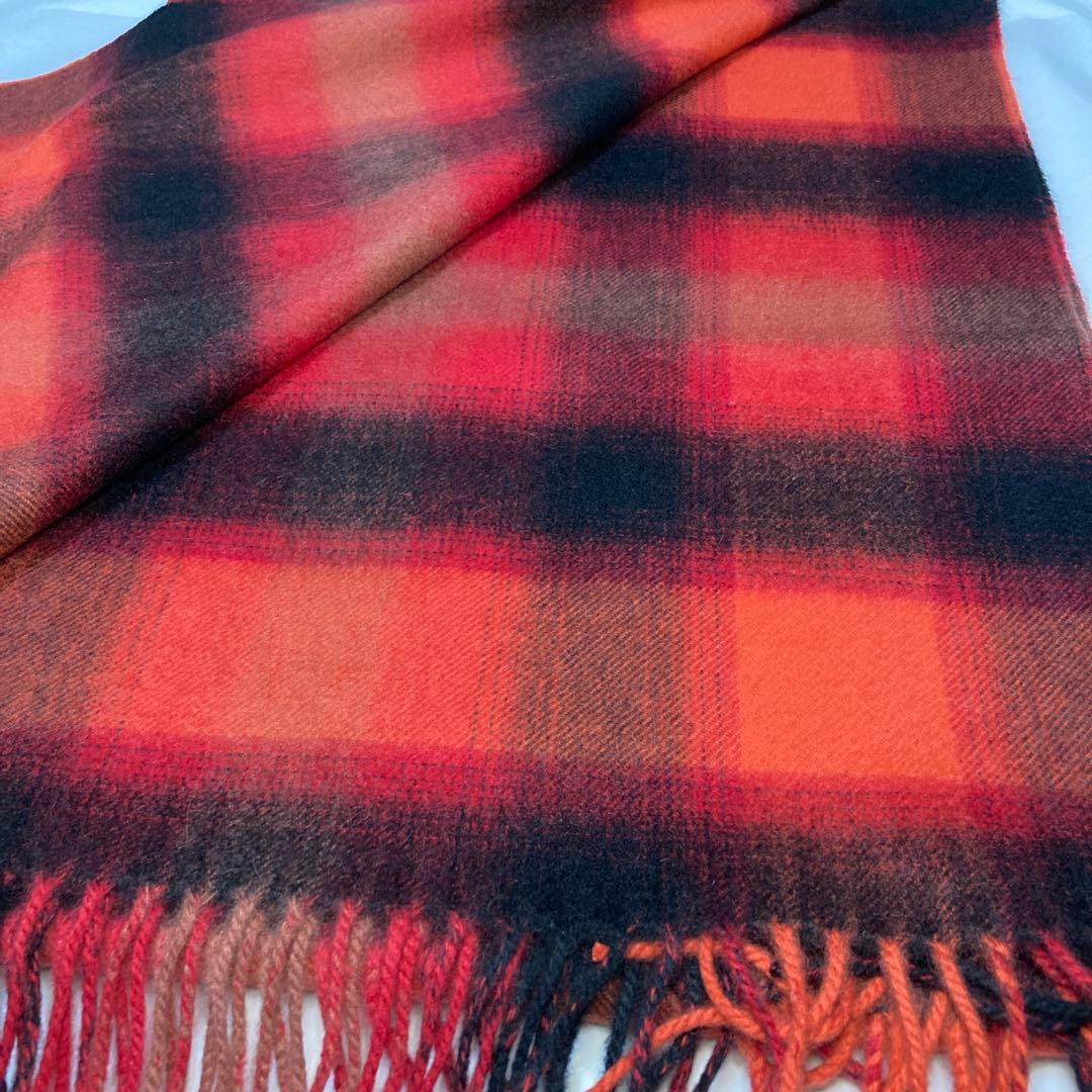 新品 ジョンストンズ カシミヤ100％ 大判ストール レッド ブラック チェック