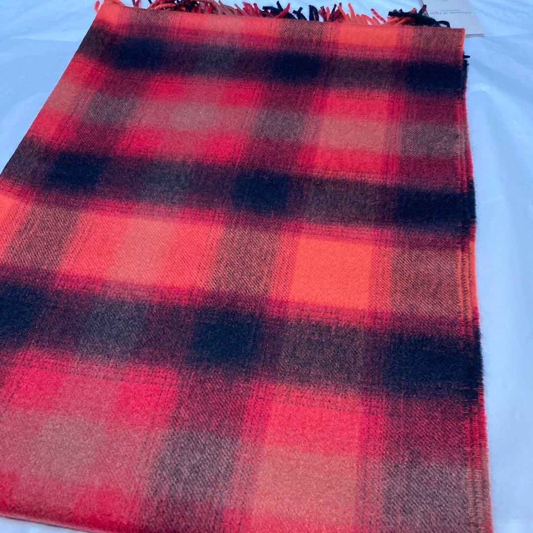 新品 ジョンストンズ カシミヤ100％ 大判ストール レッド ブラック チェック