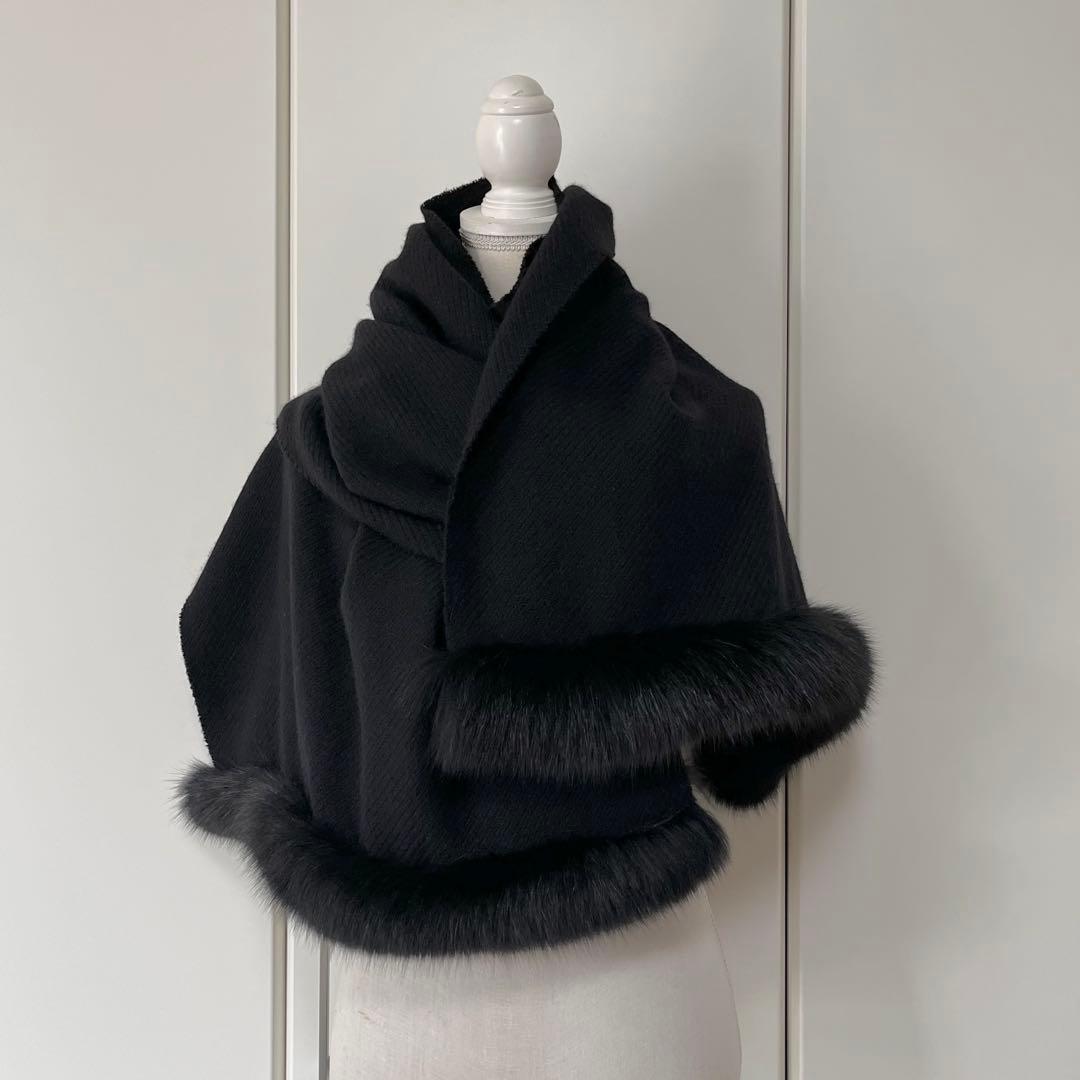 HANAE MORI カシミヤ100％ フォックスファー付き ストール