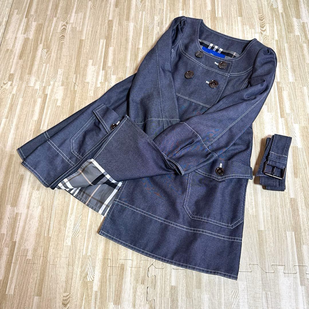 【未使用級】BURBERRY バーバリーブルーレーベル ノーカラートレンチコート