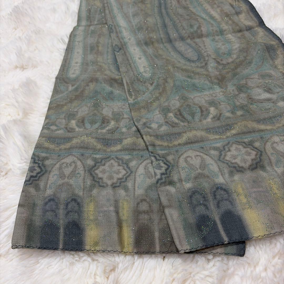 新品未使用 ETRO エトロ シルク ウール ペイズリー柄 ラメ 大判 ストール