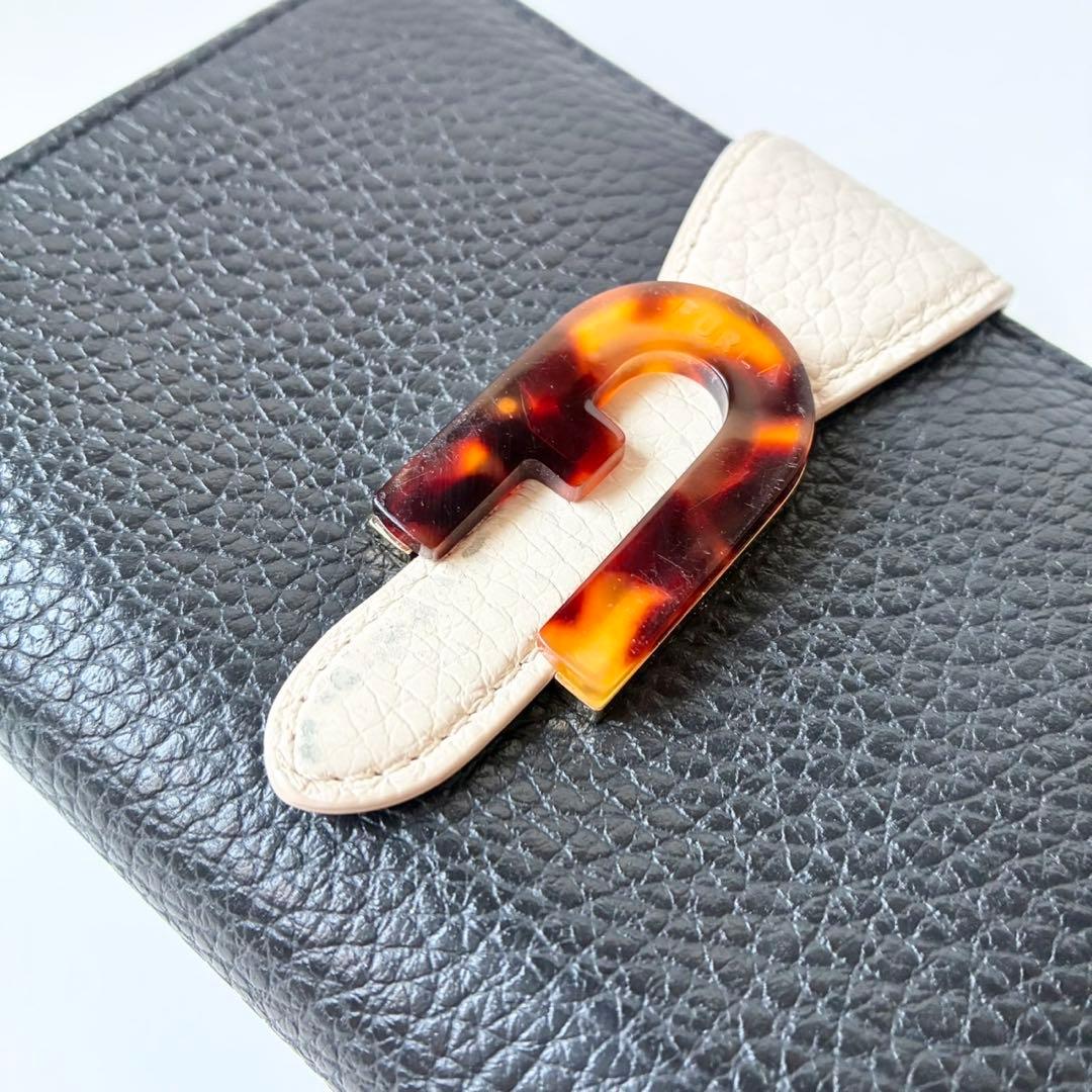 【極美品】FURLA 二つ折り財布 ソフィア グレイニー べっ甲 黒 レザー