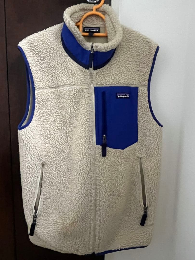 Patagonia フリースベスト クリーム色/青