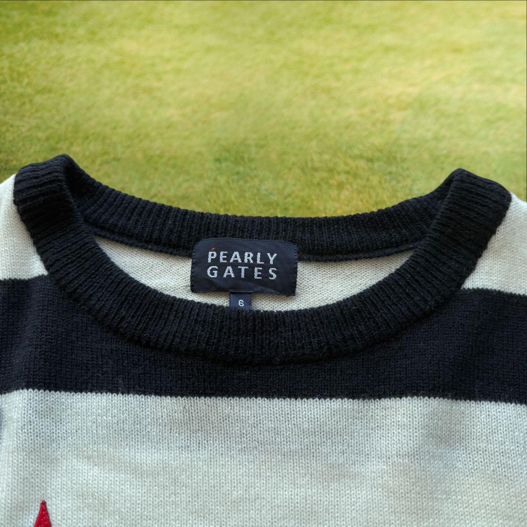 カシミヤ素材　パーリーゲイツ　ニット　XL〜XXL相当　白　紺　ボーダー　6