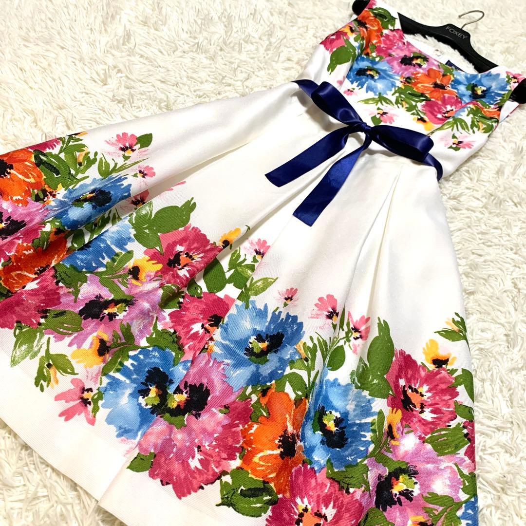 美品✨希少サイズ 42 エムズグレイシー フラワープリント フレア ワンピース