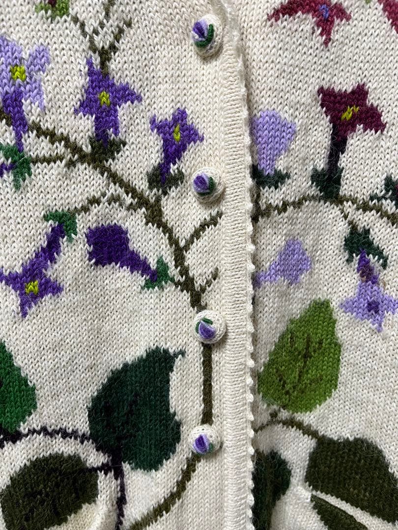  Alpaca ロイヤルアルパカ　花柄刺繍 ロングカーディガン S