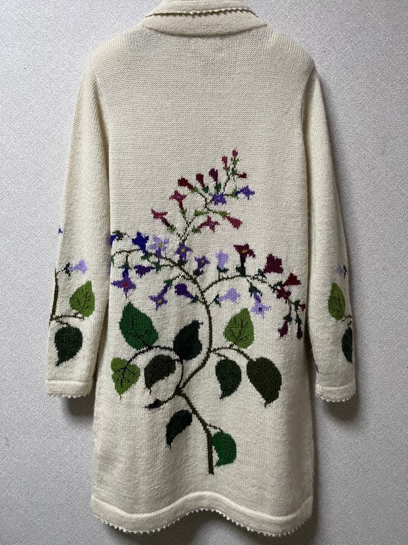 Alpaca ロイヤルアルパカ　花柄刺繍 ロングカーディガン S