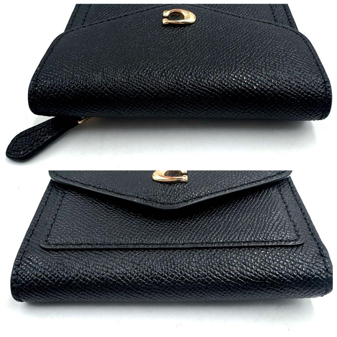 ✨極美品✨ COACH レザー コンパクト ウォレット 黒 Cロゴ ゴールド金具