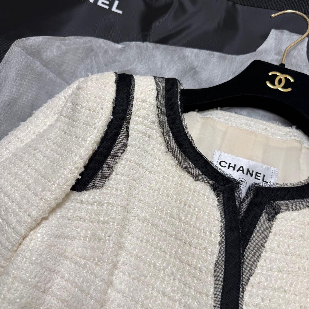 【美品】CHANEL ツイードジャケット ホワイト　ココマーク 定番　入学式