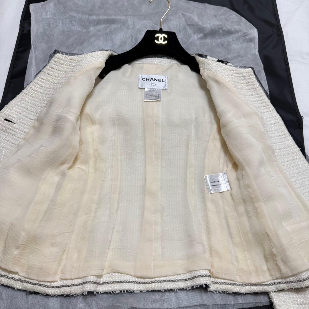 【美品】CHANEL ツイードジャケット ホワイト　ココマーク 定番　入学式