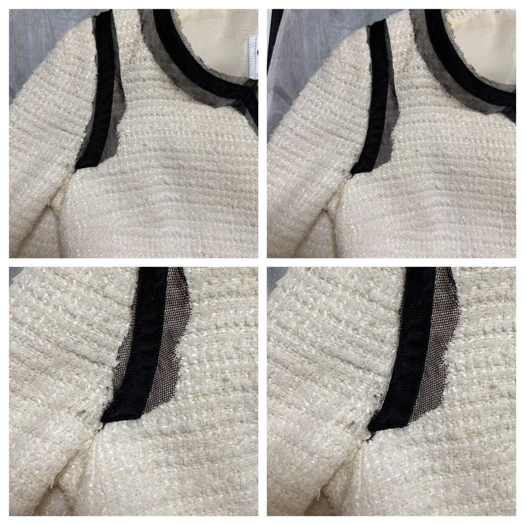 【美品】CHANEL ツイードジャケット ホワイト　ココマーク 定番　入学式