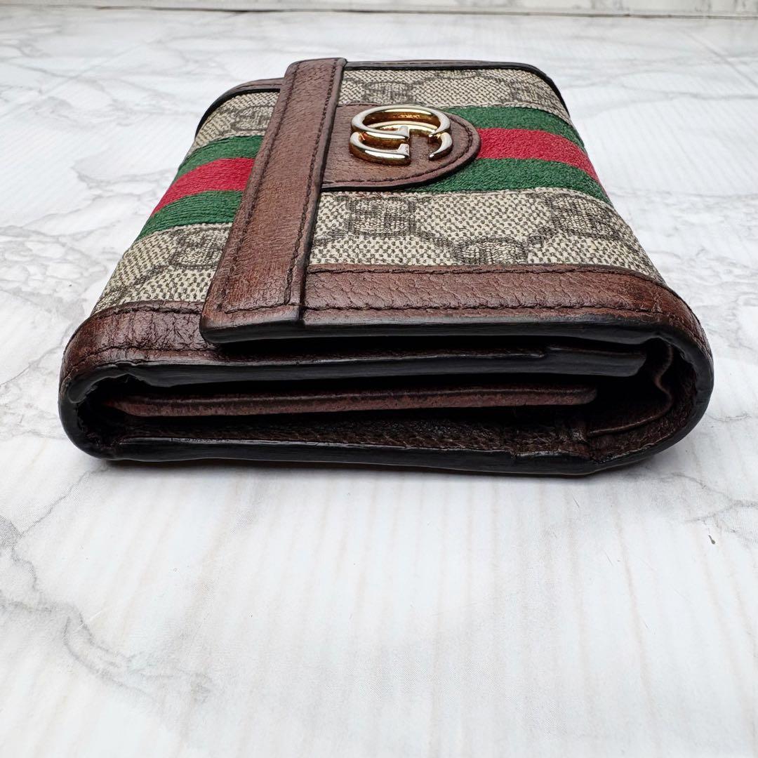 01 美品 GUCCI シェリーライン プチマーモント 三つ折財布 ux2