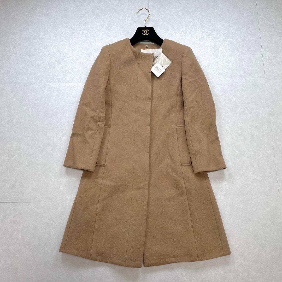 【未使用】自由区 ウールカシミヤ ノーカラーコート キャメル サイズ32
