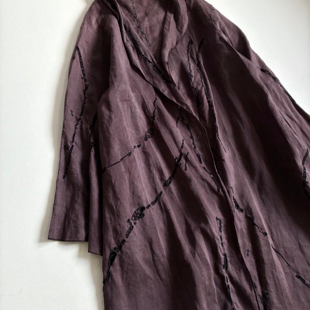 ◆美品◆MOYURU萌◆センソユニコ◆リネンロングガウンカーディガン◆ブラウン