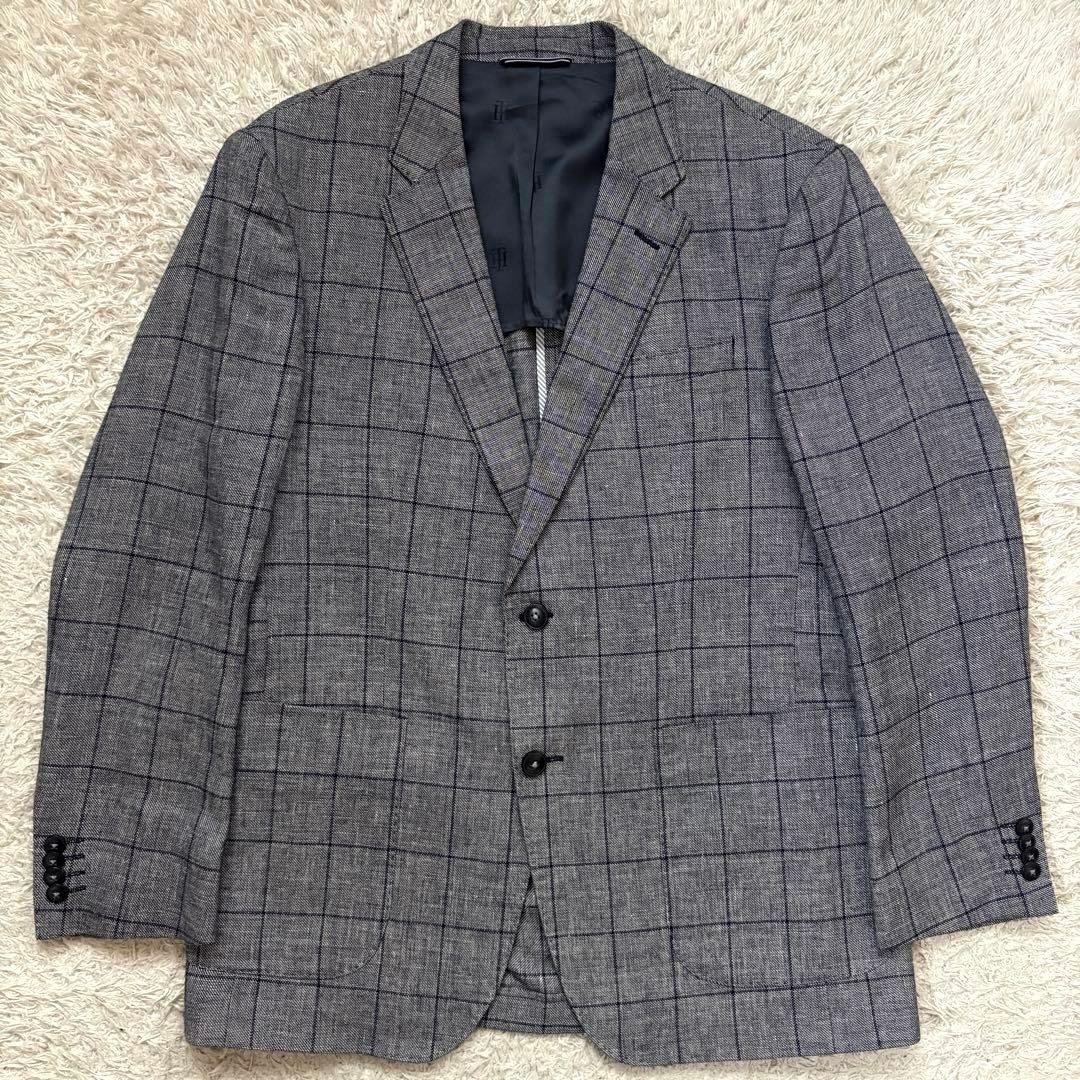 ★麻混合 XL★   ウィンドウペンチェック グレー