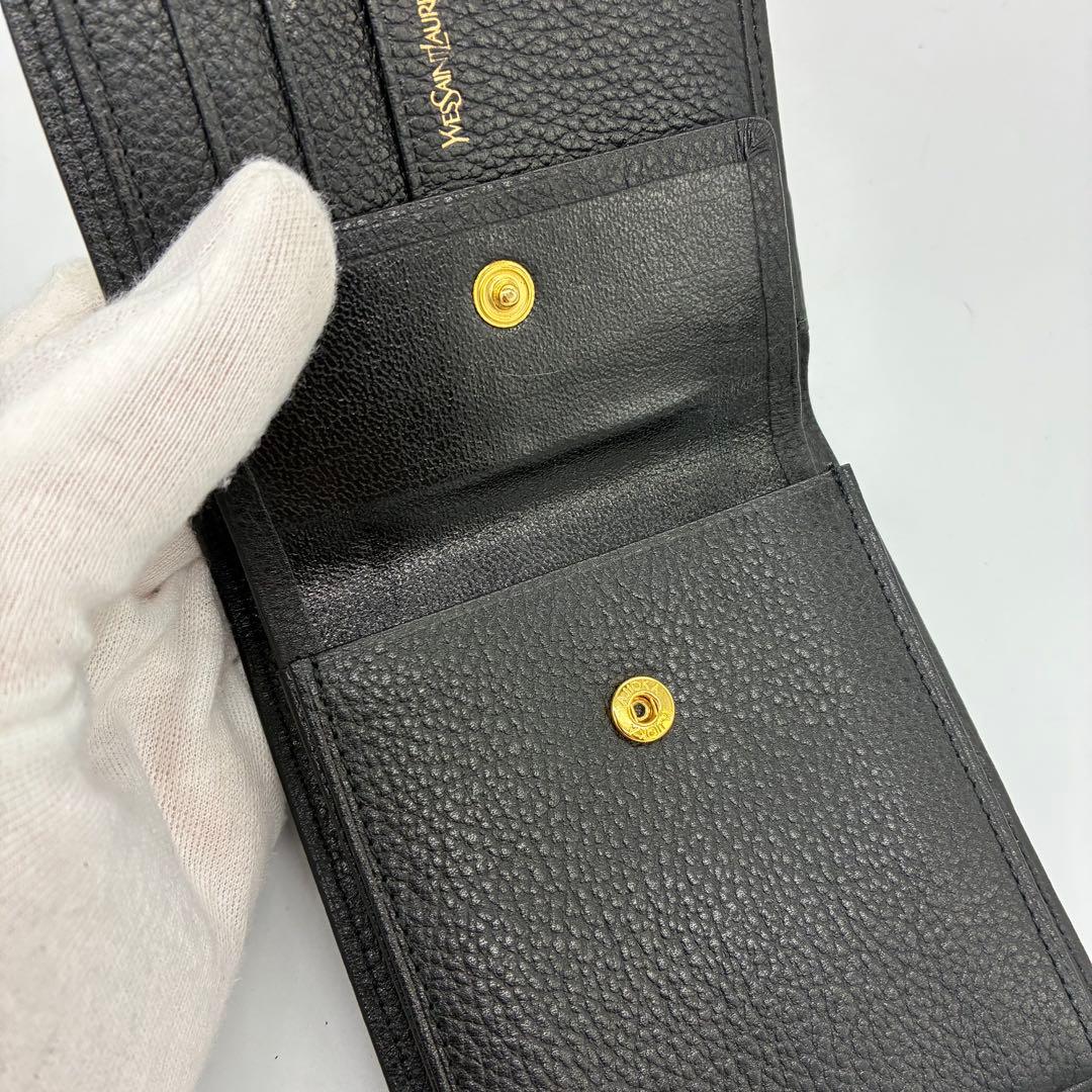 美品】イヴサンローラン　二つ折り財布　小銭入れ付き　ブラック　レザー　YSL